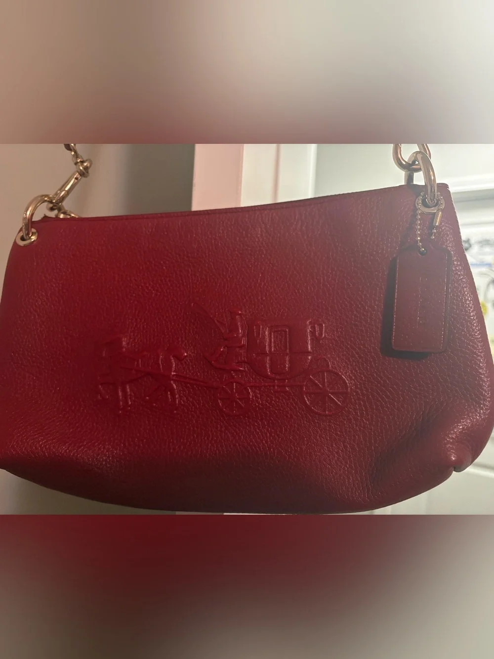Coach embossed horse & carriage Pebbled Leather Charley pochette or Crossbody